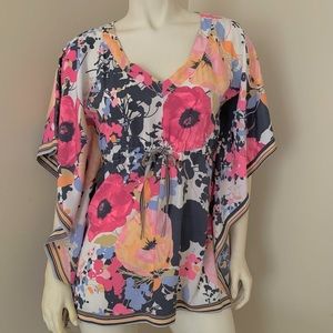 New York & Company floral v-neck blouse / swim cover-up
